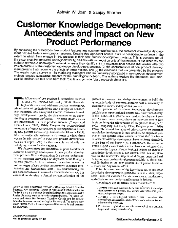 (PDF) Customer Knowledge Development: Antecedents and Impact on New ...