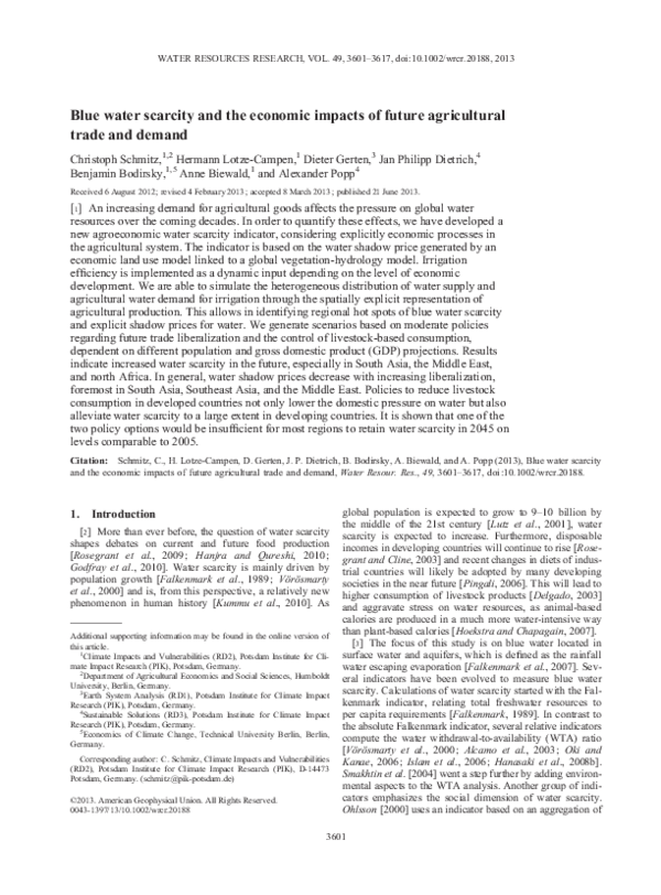 (PDF) Blue water scarcity and the economic impacts of future ...