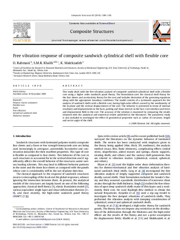 (PDF) Free vibration response of composite sandwich cylindrical shell ...