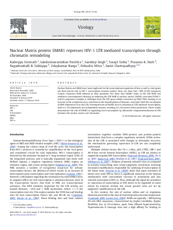 (PDF) Nuclear matrix protein SMAR1 represses HIV-1 LTR mediated ...