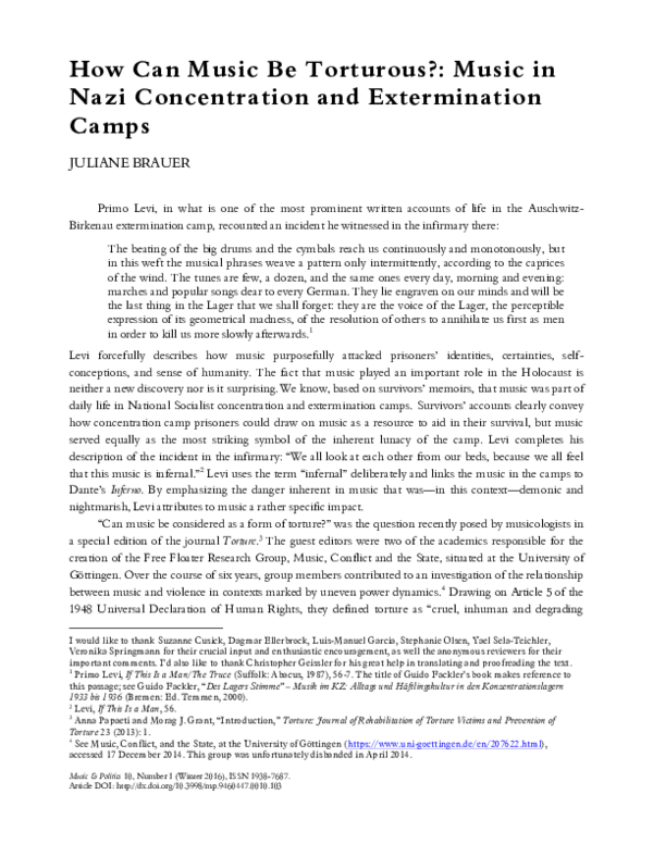 Pdf How Can Music Be Torturous Music In Nazi Concentration And
