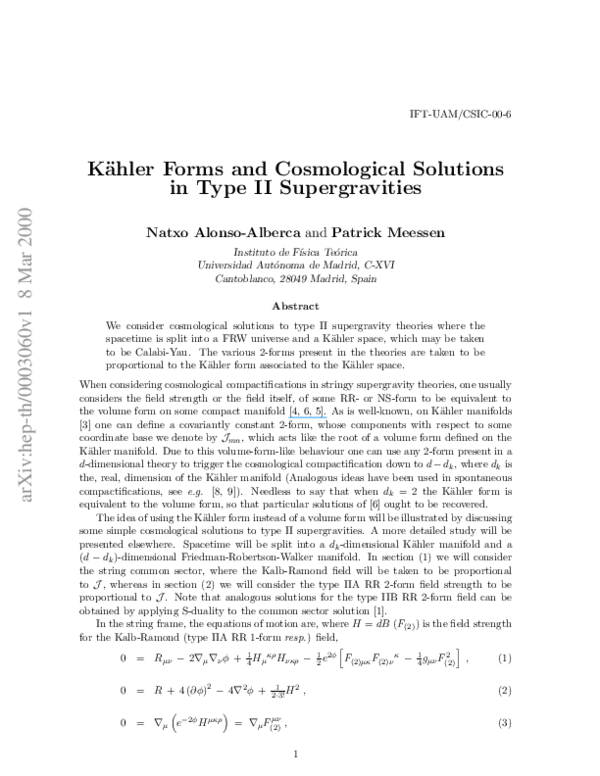 Pdf Kähler Forms And Cosmological Solutions In Type Ii Supergravities