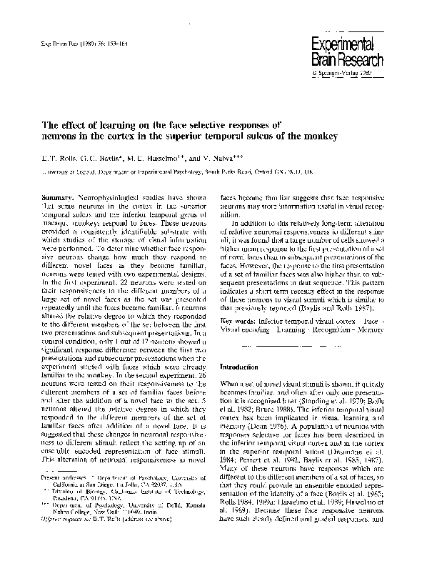 (PDF) The effect of learning on the face selective responses of neurons ...