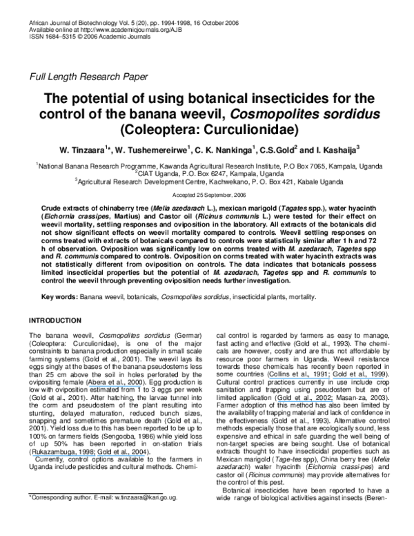 (PDF) The potential of using botanical insecticides for the control of ...
