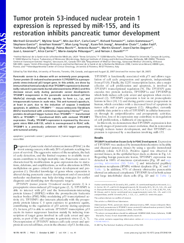(PDF) Tumor protein 53-induced nuclear protein 1 expression is ...