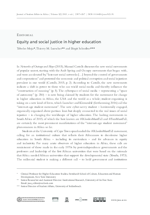 (PDF) Equity and social justice in higher education