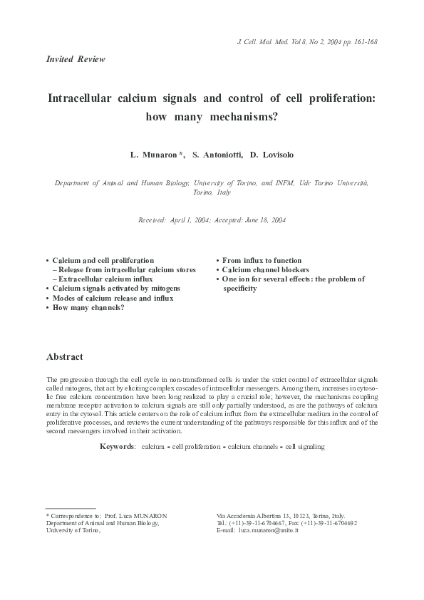 (PDF) Intracellular calcium signals and control of cell proliferation ...