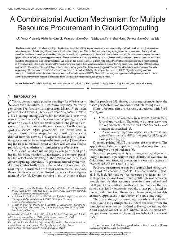 A Combinatorial Auction Mechanism for Multiple Resource Procurement in ...
