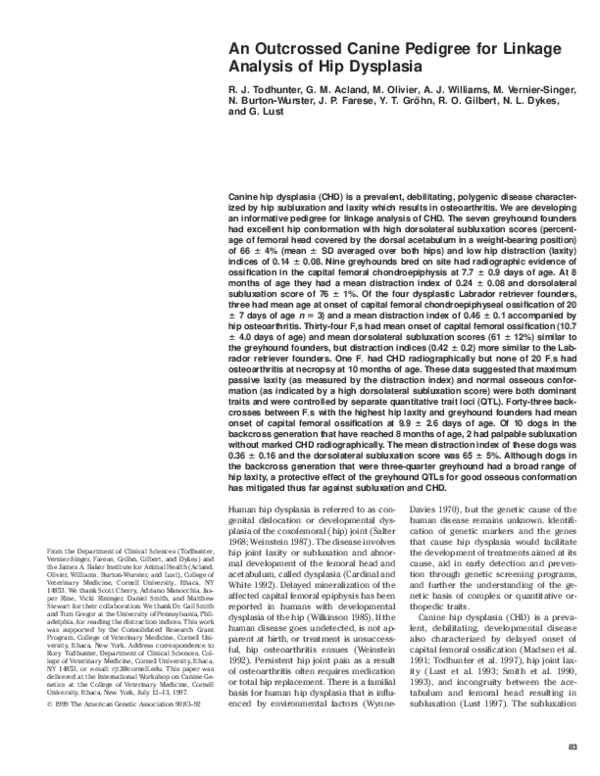 (PDF) An outcrossed canine pedigree for linkage analysis of hip dysplasia