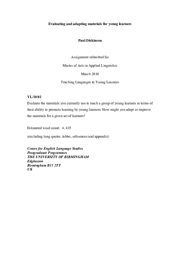 PDF) Evaluating and adapting materials for young learners