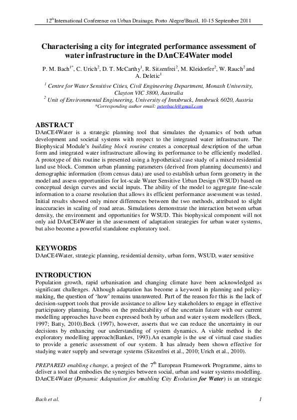 (PDF) Characterising a city for integrated performance assessment of ...