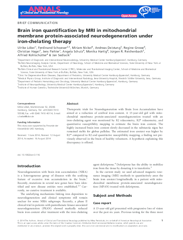 (PDF) Brain iron quantification by MRI in mitochondrial membrane ...
