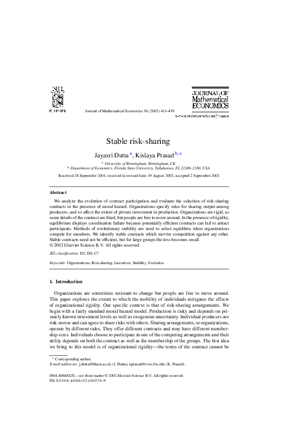 (PDF) Stable risk-sharing