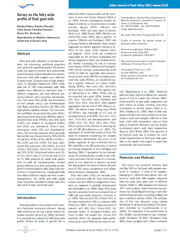 (PDF) Survey on the fatty acids profile of fluid goat milk