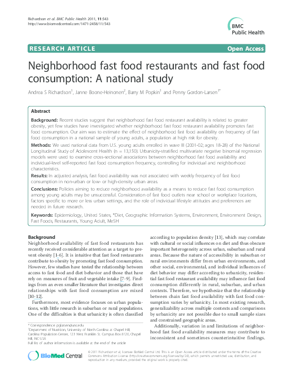 Pdf Neighborhood Fast Food Restaurants And Fast Food Consumption A Pdf Neighborhood Fast Food Restaurants And Fast Food Consumption A