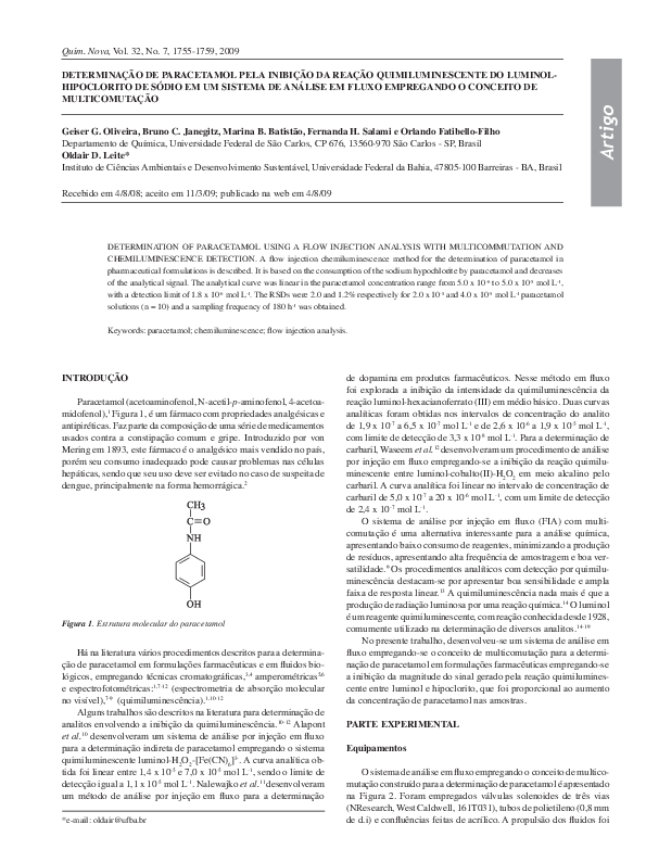 (PDF) Determination of paracetamol using a flow injection analysis with ...