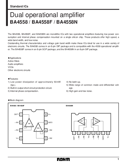 (PDF) Standard ICs Dual operational amplifier BA4558 / BA4558F ...