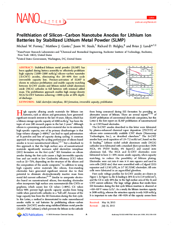 (PDF) Prelithiation of Silicon–Carbon Nanotube Anodes for Lithium Ion ...