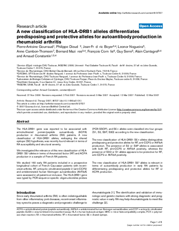 (PDF) A new classification of HLA–DRB1 alleles differentiates ...