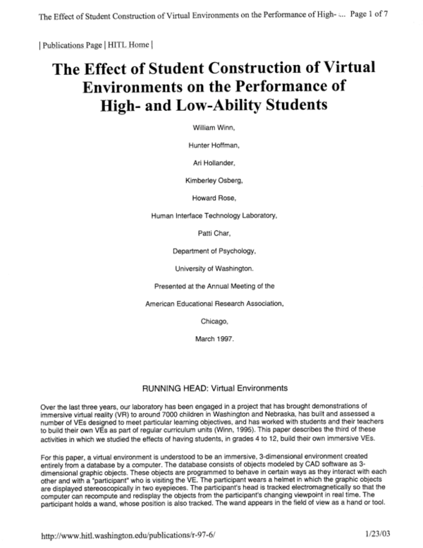 (PDF) The Effect of Student Construction of Virtual Environments on the ...