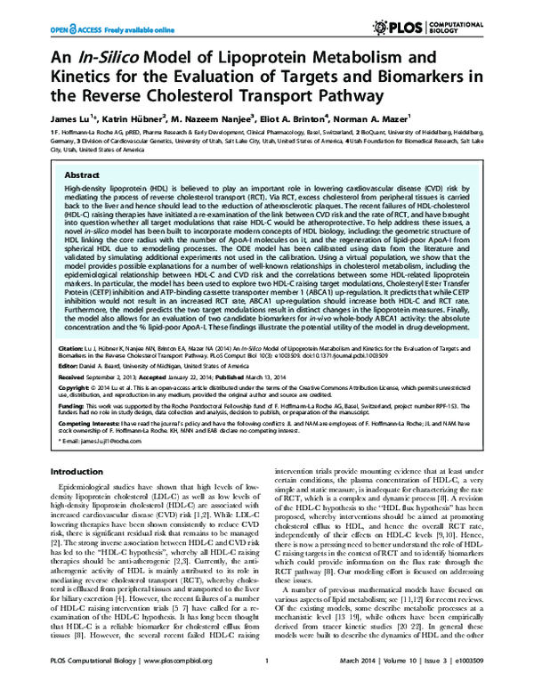 (PDF) An In-Silico Model of Lipoprotein Metabolism and Kinetics for the ...