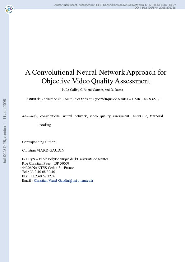 (PDF) A convolutional neural network approach for objective video ...