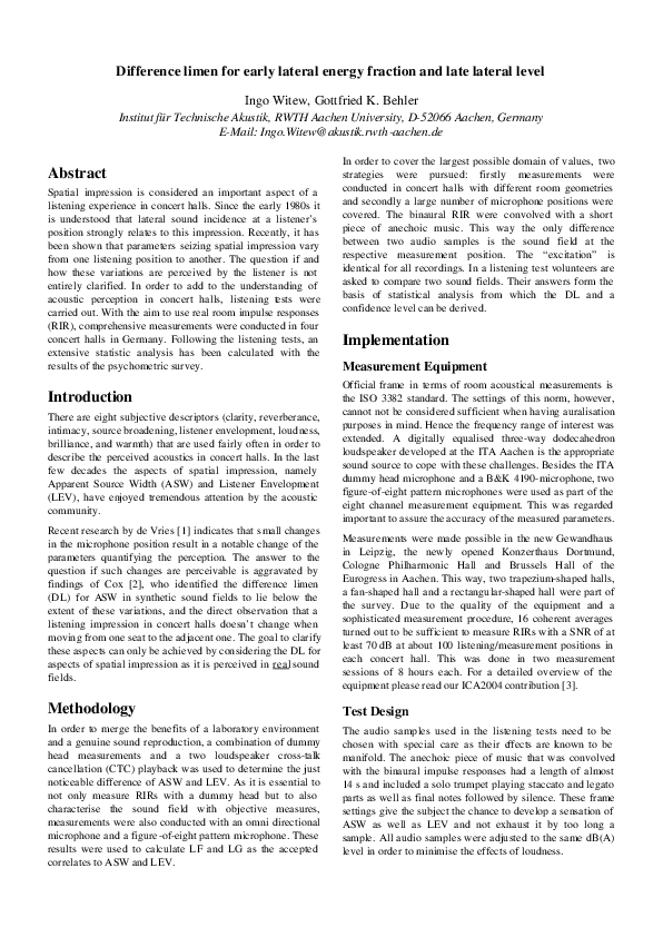(PDF) Difference limen for early lateral energy fraction and late