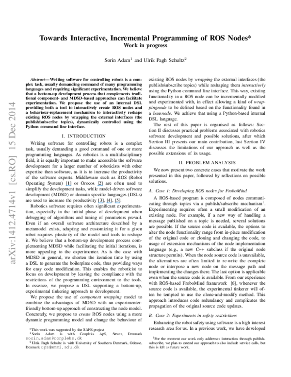 (PDF) Towards Interactive, Incremental Programming of ROS Nodes