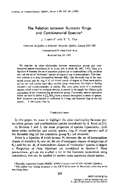(PDF) The relation between burnside rings and combinatorial species