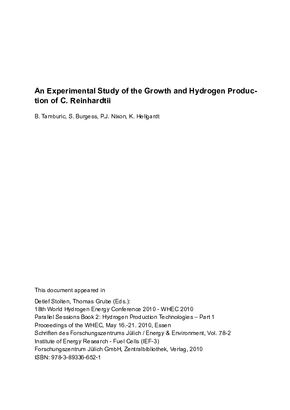 (PDF) An Experimental Study of the Growth and Hydrogen Production of C ...