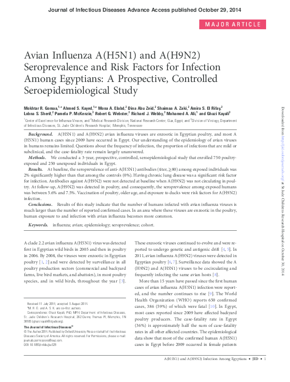 (PDF) Avian Influenza A(H5N1) and A(H9N2) Seroprevalence and Risk ...
