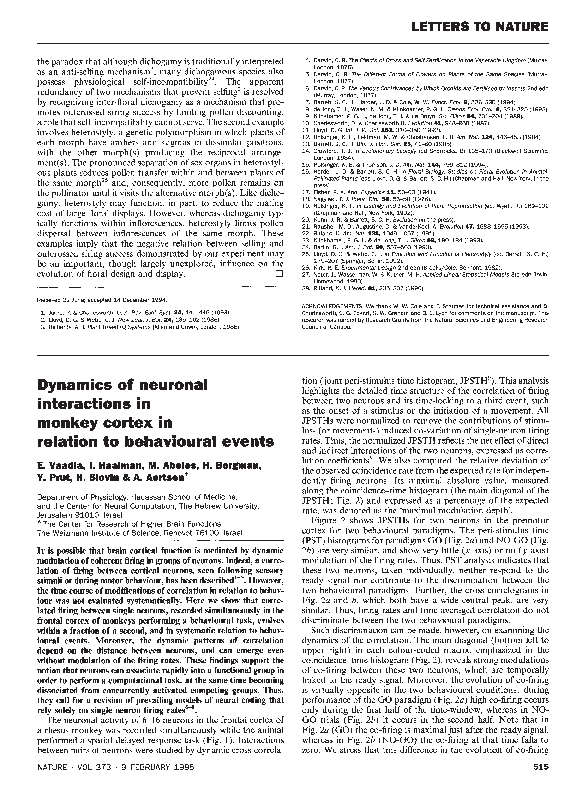 (PDF) Dynamics of neuronal interactions in monkey cortex in relation to ...