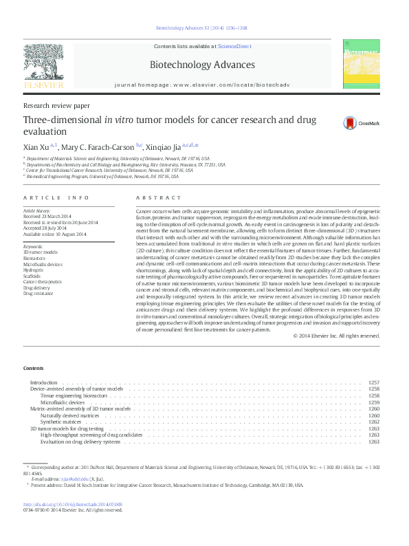 (PDF) Three-dimensional in vitro tumor models for cancer research and ...