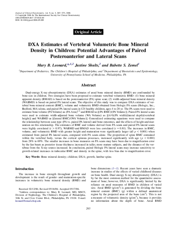 (PDF) DXA Estimates of Vertebral Volumetric Bone Mineral Density in ...