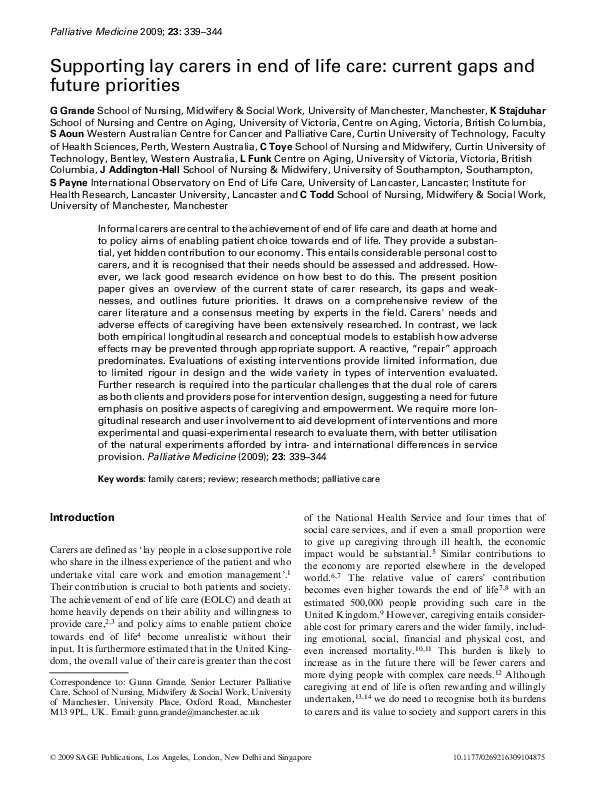 (PDF) Supporting lay carers in end of life care: current gaps and ...
