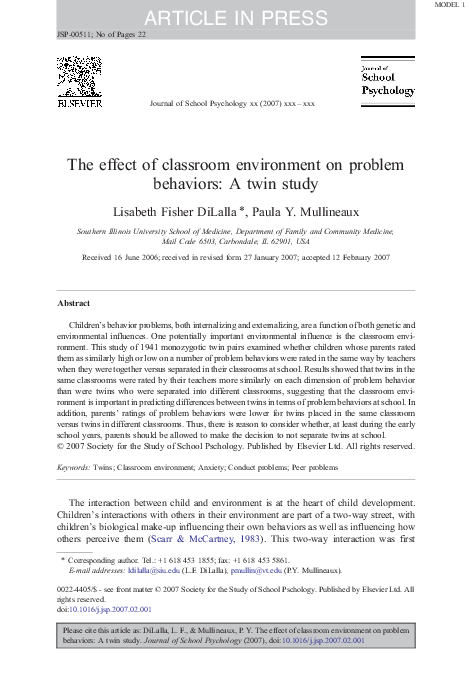(PDF) The effect of classroom environment on problem behaviors: A twin ...