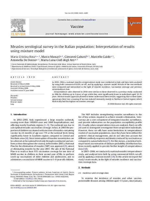 (PDF) Measles serological survey in the Italian population ...
