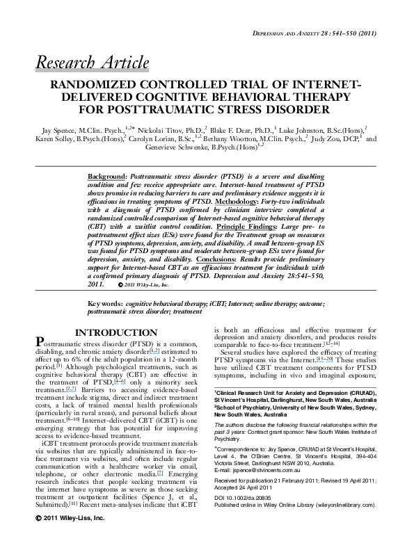 (PDF) Randomized controlled trial of Internet-delivered cognitive ...