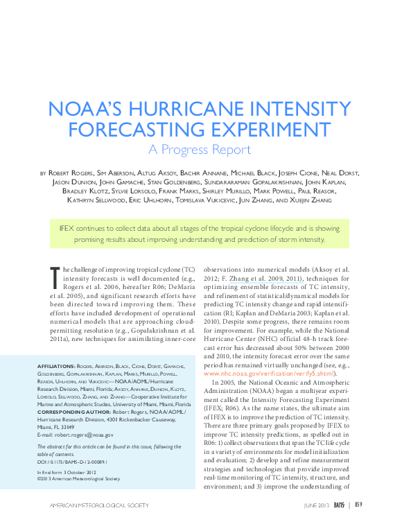 (PDF) NOAA'S Hurricane Intensity Forecasting Experiment: A Progress Report