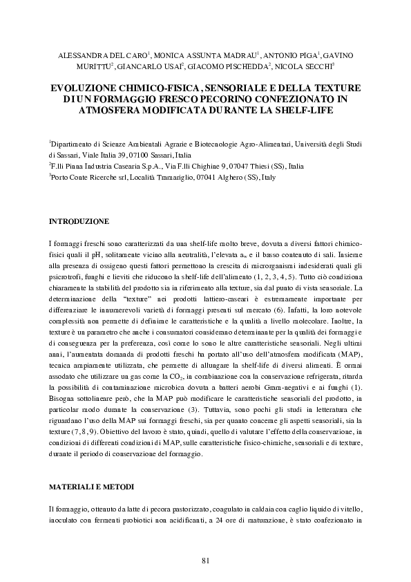 (PDF) Evoluzione chimicofisica, sensoriale e della texture di un