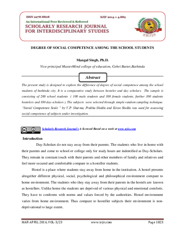 (PDF) DEGREE OF SOCIAL COMPETENCE AMONG THE SCHOOL STUDENTS