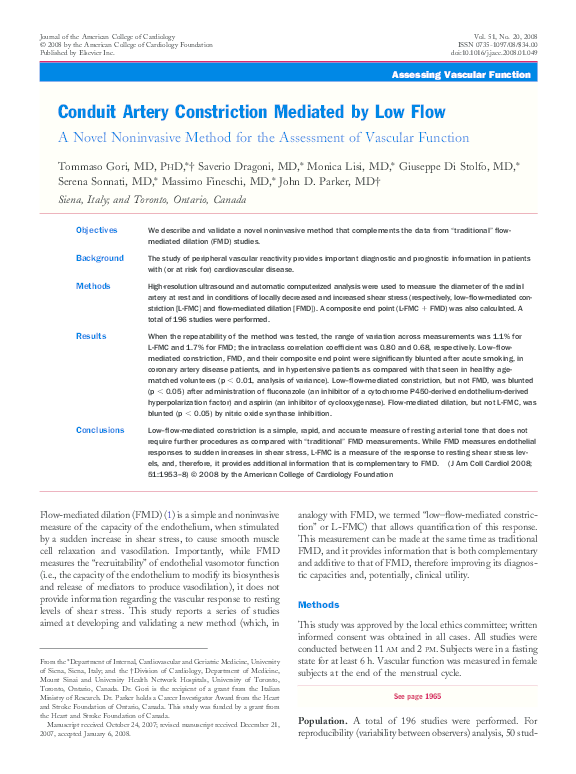 (PDF) Conduit Artery Constriction Mediated by Low Flow Massimo