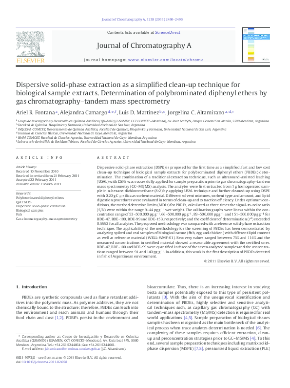 (PDF) Dispersive solid-phase extraction as a simplified clean-up ...