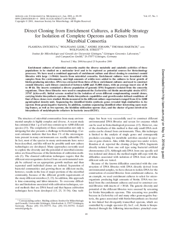 (PDF) Direct Cloning from Enrichment Cultures, a Reliable Strategy for ...