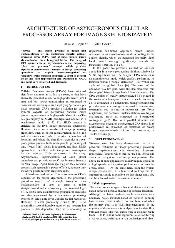 (PDF) Architecture of asynchronous cellular processor array for image ...
