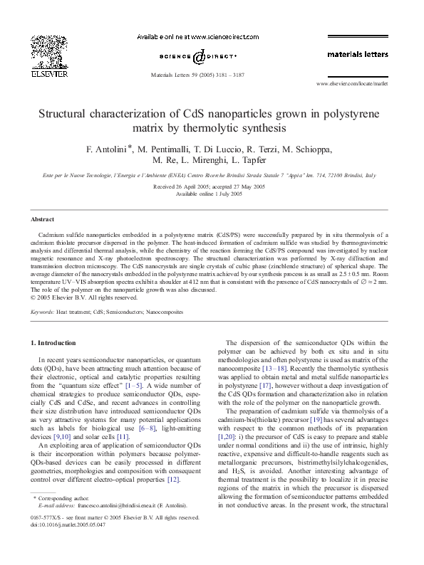 (PDF) Structural characterization of CdS nanoparticles grown in ...