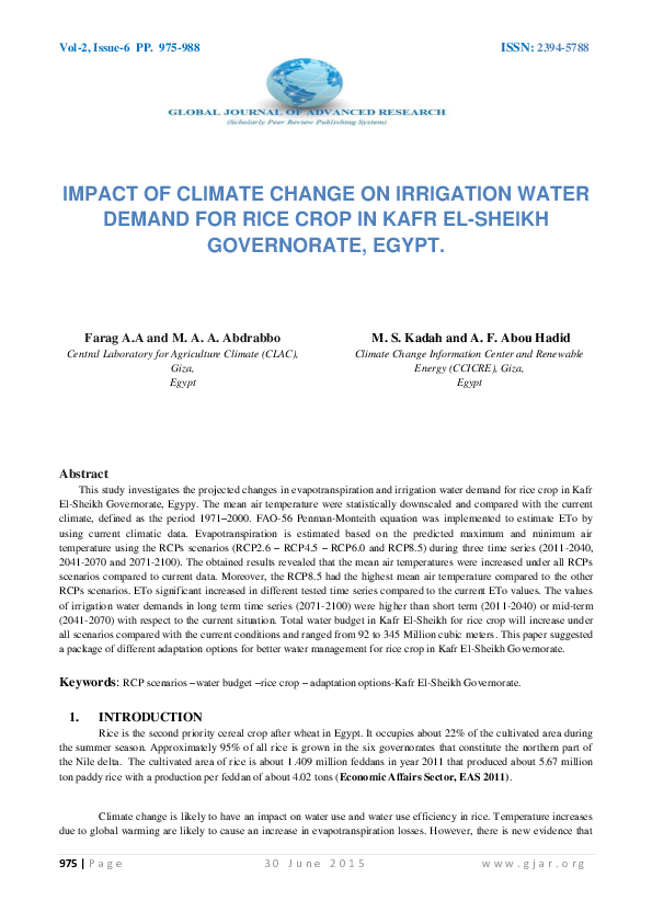 (PDF) Impact of Climate Change on Irrigation Water Demand for Rice Crop ...