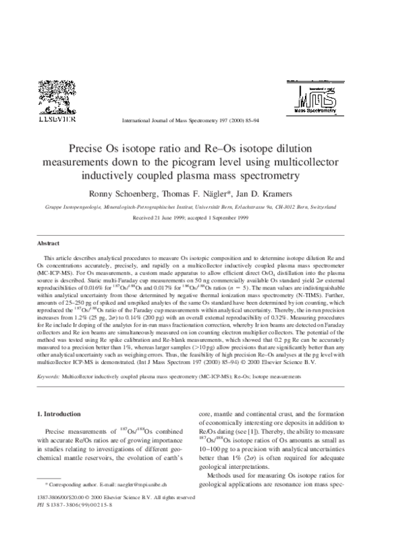 (PDF) Precise Os isotope ratio and Re–Os isotope dilution measurements ...