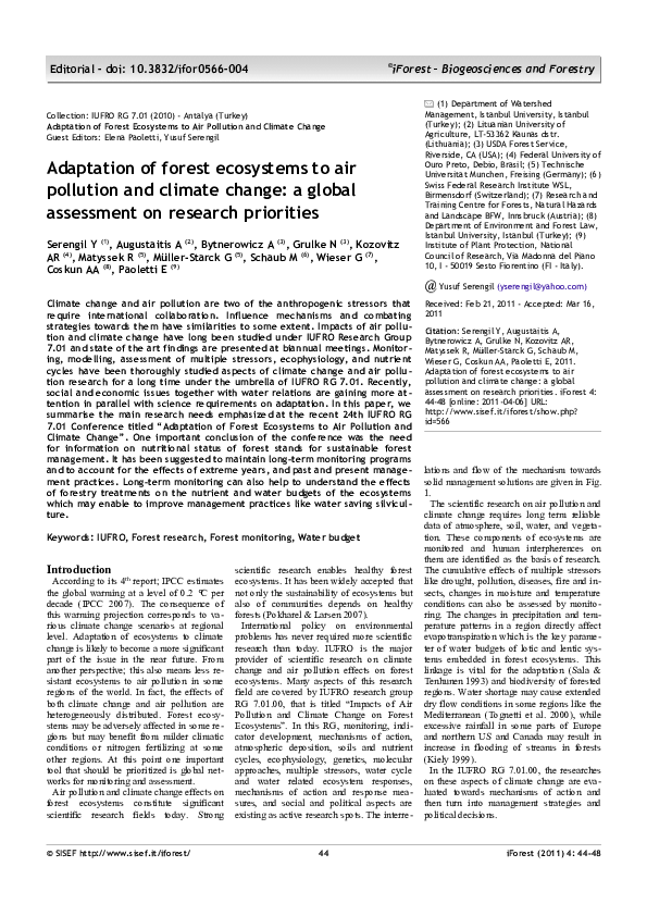 (PDF) Adaptation of forest ecosystems to air pollution and climate ...