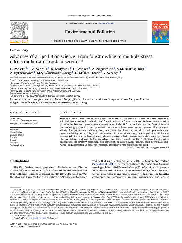 (PDF) Advances of air pollution science: From forest decline to ...